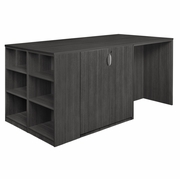 STAND UP STORAGE CABINET/ 3 DESK QUAD WITH BOOKCASE END- ASH GREY <FONT COLOR=GREEN>-FREE SHIPPING-</FONT>