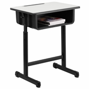 STUDENT DESK WITH GREY TOP AND ADJUSTABLE HEIGHT BLACK PEDESTAL FRAME: <font color=green>FREE SHIPPING!</font>