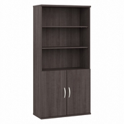 STUDIO A TALL 5 SHELF BOOKCASE WITH DOORS: STORM GRAY <FONT COLOR=GREEN>-FREE SHIPPING-</FONT>