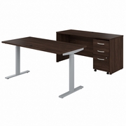 STUDIO C 60W HEIGHT ADJUSTABLE STANDING DESK WITH CREDENZA AND FILE CABINET: BLACK WALNUT <FONT COLOR=GREEN>-FREE SHIPPING-</FONT>