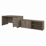 STUDIO C 60W X 30D OFFICE DESK WITH STORAGE RETURN AND MOBILE FILE CABINET: MODERN HICKORY  <FONT COLOR=GREEN>-FREE SHIPPING-</FONT>