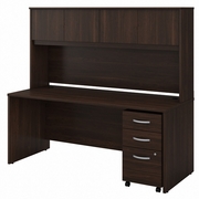 STUDIO C 72W X 30D OFFICE DESK WITH HUTCH AND MOBILE FILE CABINET: BLACK WALNUT <FONT COLOR=GREEN>-FREE SHIPPING-</FONT>