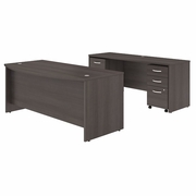 STUDIO C 72W X 36D BOW FRONT DESK AND CREDENZA WITH MOBILE FILE CABINETS.   <FONT COLOR=GREEN>-FREE SHIPPING-</FONT>