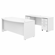 STUDIO C 72W X 36D BOW FRONT DESK AND CREDENZA WITH MOBILE FILE CABINETS.   <FONT COLOR=GREEN>-FREE SHIPPING-</FONT>