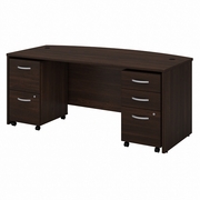 STUDIO C 72W X 36D BOW FRONT DESK WITH MOBILE FILE CABINETS: BLACK WALNUT <FONT COLOR=GREEN>-FREE SHIPPING-</FONT>