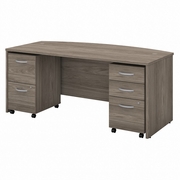 STUDIO C 72W X 36D BOW FRONT DESK WITH MOBILE FILE CABINETS: MODERN HICKORY <FONT COLOR=GREEN>-FREE SHIPPING-</FONT>