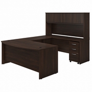 STUDIO C 72W X 36D U SHAPED DESK WITH HUTCH AND MOBILE FILE CABINET: BLACK WALNUT <FONT COLOR=GREEN>-FREE SHIPPING-</FONT>