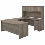 STUDIO C 72W X 36D U SHAPED DESK WITH HUTCH AND MOBILE FILE CABINET: MODERN HICKORY <FONT COLOR=GREEN>-FREE SHIPPING-</FONT>