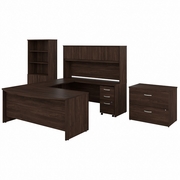 STUDIO C 72W X 36D U SHAPED DESK WITH HUTCH, BOOKCASE AND FILE CABINETS: BLACK WALNUT <FONT COLOR=GREEN>-FREE SHIPPING-</FONT>