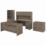 STUDIO C 72W X 36D U SHAPED DESK WITH HUTCH, BOOKCASE AND FILE CABINETS: MODERN HICKORY <FONT COLOR=GREEN>-FREE SHIPPING-</FONT>