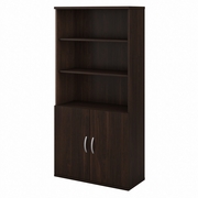 STUDIO C TALL 5 SHELF BOOKCASE WITH DOORS: BLACK WALNUT <FONT COLOR=GREEN>-FREE SHIPPING-</FONT>