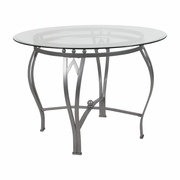 SYRACUSE 42'' ROUND GLASS DINING TABLE WITH SILVER METAL FRAME <font color=green>FREE SHIPPING!</font>