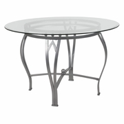 SYRACUSE 45'' ROUND GLASS DINING TABLE WITH SILVER METAL FRAME <font color=green>FREE SHIPPING!</font>
