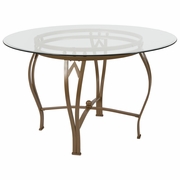 SYRACUSE 48'' ROUND GLASS DINING TABLE WITH MATTE GOLD METAL FRAME <font color=green>FREE SHIPPING!</font>