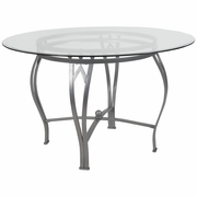 SYRACUSE 48'' ROUND GLASS DINING TABLE WITH SILVER METAL FRAME <font color=green>FREE SHIPPING!</font>