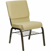 TOUGH ENOUGH SERIES 18.5''W CHURCH CHAIR IN BEIGE PATTERNED FABRIC WITH BOOK RACK - GOLD VEIN FRAME: <font color=green>FREE SHIPPING!</font>