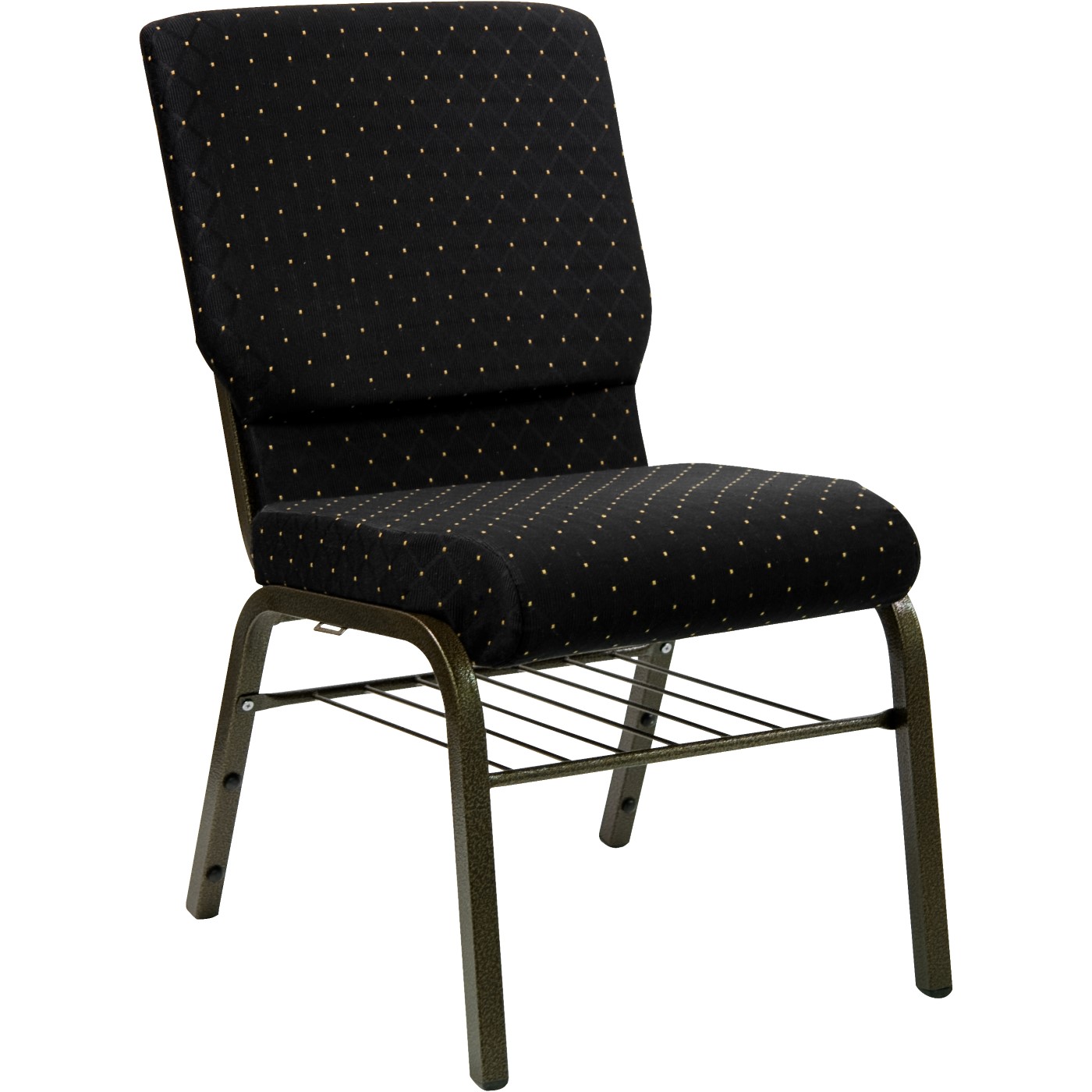 TOUGH ENOUGH SERIES 18.5''W CHURCH CHAIR IN BLACK DOT PATTERNED FABRIC WITH BOOK RACK - GOLD VEIN FRAME <font color=green>FREE SHIPPING!</font> TOUGH ENOUGH SERIES 18.5''W CHURCH CHAIR IN BLACK DOT PATTERNED FABRIC WITH BOOK RACK - GOLD VEIN FRAME <font color=green>FREE SHIPPING!</font>