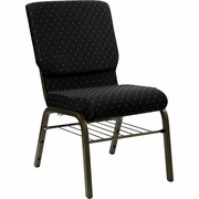 TOUGH ENOUGH SERIES 18.5''W CHURCH CHAIR IN BLACK DOT PATTERNED FABRIC WITH BOOK RACK - GOLD VEIN FRAME <font color=green>FREE SHIPPING!</font>
