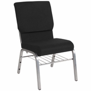 TOUGH ENOUGH SERIES 18.5''W CHURCH CHAIR IN BLACK FABRIC WITH BOOK RACK - SILVER VEIN FRAME: <font color=green>FREE SHIPPING!</font>