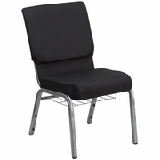 TOUGH ENOUGH SERIES 18.5''W CHURCH CHAIR IN BLACK PATTERNED FABRIC WITH CUP BOOK RACK - SILVER VEIN FRAME: <font color=green>FREE SHIPPING!</font>