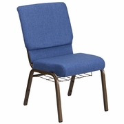 TOUGH ENOUGH SERIES 18.5''W CHURCH CHAIR IN BLUE FABRIC WITH CUP BOOK RACK - GOLD VEIN FRAME: <font color=green>FREE SHIPPING!</font>