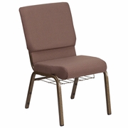 TOUGH ENOUGH SERIES 18.5''W CHURCH CHAIR IN BROWN DOT FABRIC WITH BOOK RACK - GOLD VEIN FRAME: <font color=green>FREE SHIPPING!</font>