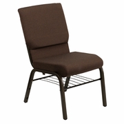 TOUGH ENOUGH SERIES 18.5''W CHURCH CHAIR IN BROWN FABRIC WITH BOOK RACK - GOLD VEIN FRAME: <font color=green>FREE SHIPPING!</font>