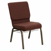 TOUGH ENOUGH SERIES 18.5''W CHURCH CHAIR IN BROWN FABRIC WITH CUP BOOK RACK - GOLD VEIN FRAME: <font color=green>FREE SHIPPING!</font>