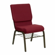 TOUGH ENOUGH SERIES 18.5''W CHURCH CHAIR IN BURGUNDY FABRIC WITH BOOK RACK - GOLD VEIN FRAME: <font color=green>FREE SHIPPING!</font>