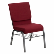 TOUGH ENOUGH SERIES 18.5''W CHURCH CHAIR IN BURGUNDY FABRIC WITH BOOK RACK - SILVER VEIN FRAME: <font color=green>FREE SHIPPING!</font>