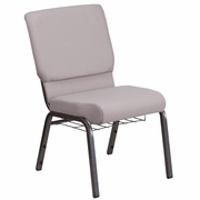 TOUGH ENOUGH SERIES 18.5''W CHURCH CHAIR IN GRAY DOT FABRIC WITH BOOK RACK - SILVER VEIN FRAME: <font color=green>FREE SHIPPING!</font>
