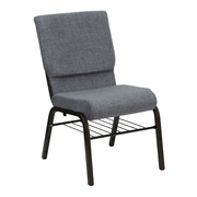 TOUGH ENOUGH SERIES 18.5''W CHURCH CHAIR IN GRAY FABRIC WITH BOOK RACK - GOLD VEIN FRAME: <font color=green>FREE SHIPPING!</font>
