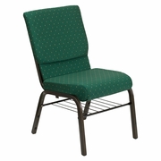 TOUGH ENOUGH SERIES 18.5''W CHURCH CHAIR IN GREEN PATTERNED FABRIC WITH BOOK RACK - GOLD VEIN FRAME: <font color=green>FREE SHIPPING!</font>