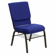 TOUGH ENOUGH SERIES 18.5''W CHURCH CHAIR IN NAVY BLUE FABRIC WITH BOOK RACK - GOLD VEIN FRAME: <font color=green>FREE SHIPPING!</font>