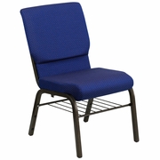 TOUGH ENOUGH SERIES 18.5''W CHURCH CHAIR IN NAVY BLUE PATTERNED FABRIC WITH BOOK RACK - GOLD VEIN FRAME: <font color=green>FREE SHIPPING!</font>