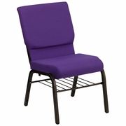 TOUGH ENOUGH SERIES 18.5''W CHURCH CHAIR IN PURPLE FABRIC WITH BOOK RACK - GOLD VEIN FRAME: <font color=green>FREE SHIPPING!</font>