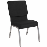 TOUGH ENOUGH SERIES 18.5''W STACKING CHURCH CHAIR IN BLACK FABRIC - SILVER VEIN FRAME: <font color=green>FREE SHIPPING!</font>