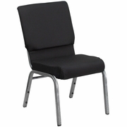 TOUGH ENOUGH SERIES 18.5''W STACKING CHURCH CHAIR IN BLACK PATTERNED FABRIC - SILVER VEIN FRAME: <font color=green>FREE SHIPPING!</font>