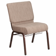 TOUGH ENOUGH SERIES 21''W CHURCH CHAIR IN BEIGE FABRIC WITH BOOK RACK - COPPER VEIN FRAME: <font color=green>FREE SHIPPING!</font>