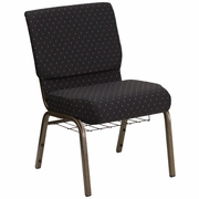 TOUGH ENOUGH SERIES 21''W CHURCH CHAIR IN BLACK DOT PATTERNED FABRIC WITH CUP BOOK RACK - GOLD VEIN FRAME <font color=green>FREE SHIPPING!</font>