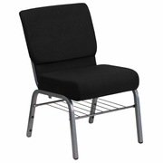 TOUGH ENOUGH SERIES 21''W CHURCH CHAIR IN BLACK FABRIC WITH BOOK RACK - SILVER VEIN FRAME: <font color=green>FREE SHIPPING!</font>