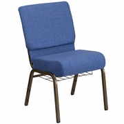 TOUGH ENOUGH SERIES 21''W CHURCH CHAIR IN BLUE FABRIC WITH CUP BOOK RACK - GOLD VEIN FRAME <font color=green>FREE SHIPPING!</font>