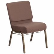 TOUGH ENOUGH SERIES 21''W CHURCH CHAIR IN BROWN DOT FABRIC WITH BOOK RACK - GOLD VEIN FRAME: <font color=green>FREE SHIPPING!</font>