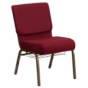 TOUGH ENOUGH SERIES 21''W CHURCH CHAIR IN BURGUNDY FABRIC WITH CUP BOOK RACK - GOLD VEIN FRAME: <font color=green>FREE SHIPPING!</font>