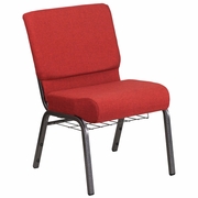 TOUGH ENOUGH SERIES 21''W CHURCH CHAIR IN CRIMSON FABRIC WITH CUP BOOK RACK - SILVER VEIN FRAME: <font color=green>FREE SHIPPING!</font>