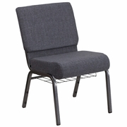 TOUGH ENOUGH SERIES 21''W CHURCH CHAIR IN DARK GRAY FABRIC WITH BOOK RACK - SILVER VEIN FRAME: <font color=green>FREE SHIPPING!</font>