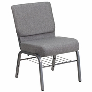 TOUGH ENOUGH SERIES 21''W CHURCH CHAIR IN GRAY FABRIC WITH BOOK RACK - SILVER VEIN FRAME: <font color=green>FREE SHIPPING!</font>
