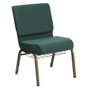 TOUGH ENOUGH SERIES 21''W CHURCH CHAIR IN HUNTER GREEN DOT PATTERNED FABRIC WITH BOOK RACK - GOLD VEIN FRAME: <font color=green>FREE SHIPPING!</font>