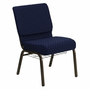 TOUGH ENOUGH SERIES 21''W CHURCH CHAIR IN NAVY BLUE DOT PATTERNED FABRIC WITH BOOK RACK - GOLD VEIN FRAME: <font color=green>FREE SHIPPING!</font>
