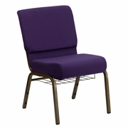 TOUGH ENOUGH SERIES 21''W CHURCH CHAIR IN ROYAL PURPLE FABRIC WITH CUP BOOK RACK - GOLD VEIN FRAME: <font color=green>FREE SHIPPING!</font>